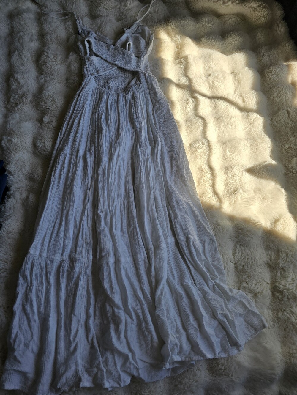 Hollister Flocked White Sundress with Blue Floral Embroidery And Pockets - Picture 3 of 5